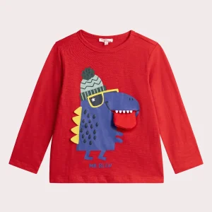 T-shirt rossa viva con animazione dinosauro per ragazzi