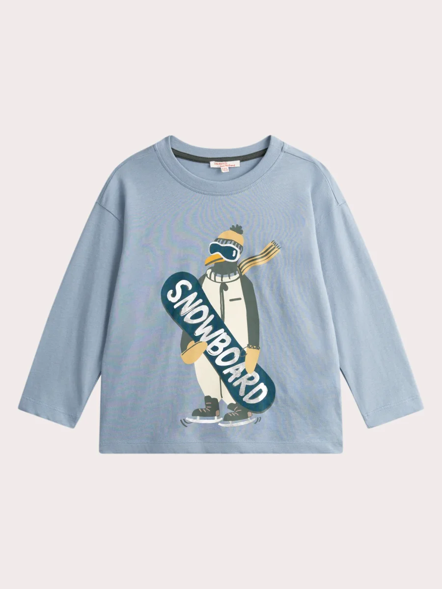 T-shirt Blu Cielo con Animazione di Pinguino per Bambini - immagine 2