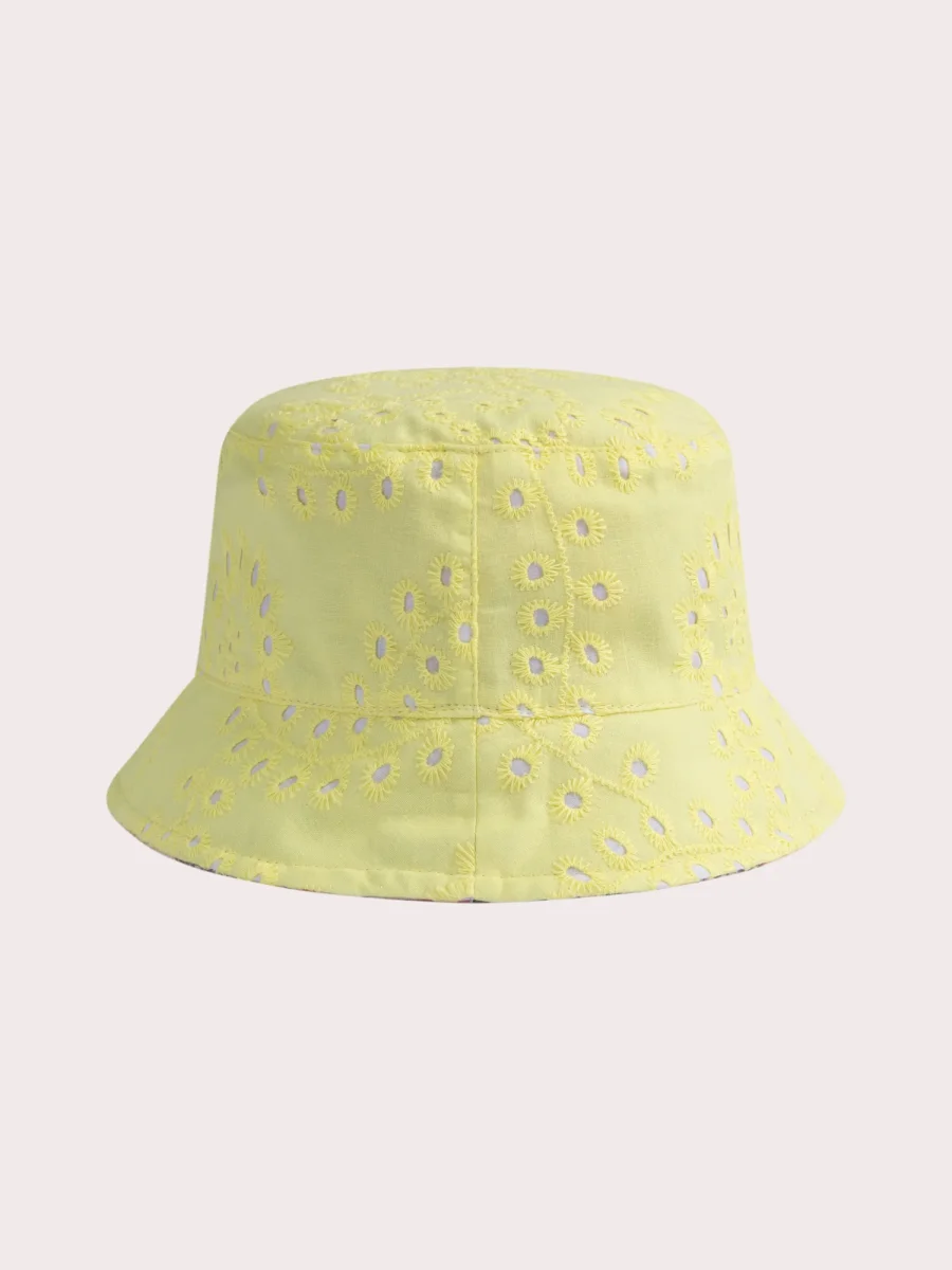 Cappello reversibile giallo con stampa floreale per ragazza - immagine 4
