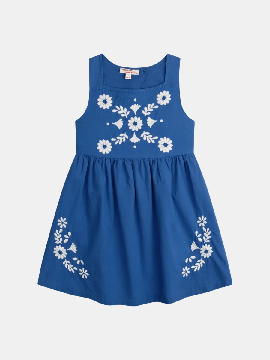 Abito blu con ricami floreali per ragazze
