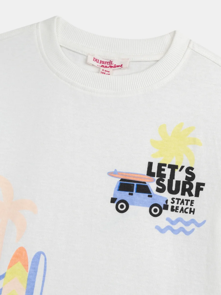T-shirt ecru con animazioni da spiaggia per ragazzi - immagine 3