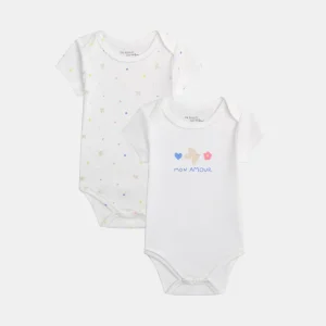 Set di 2 bodys ecru "Mon Amour" a maniche corte per bambina