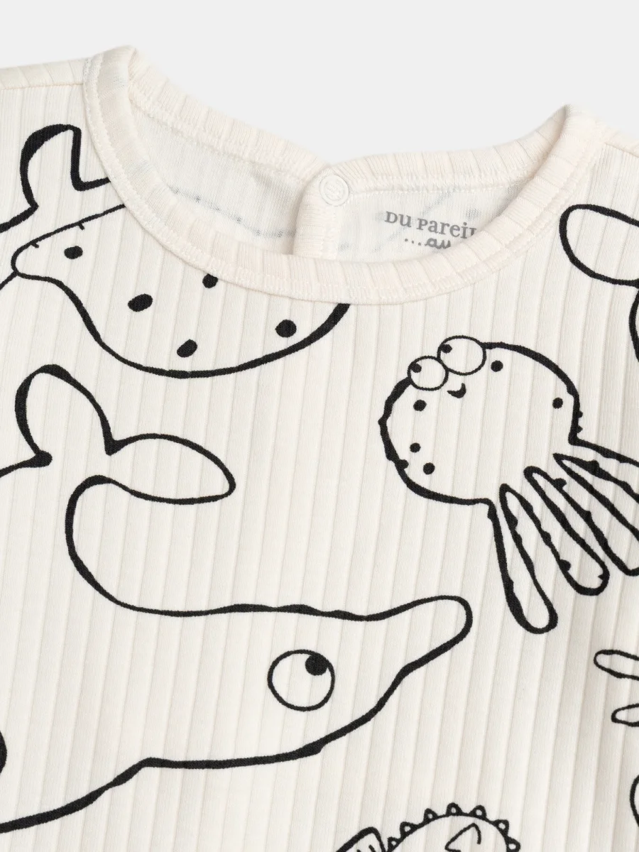 Grenouillère écrue avec imprimé intégral "Animaux Marins" pour bébé garçon - immagine 8